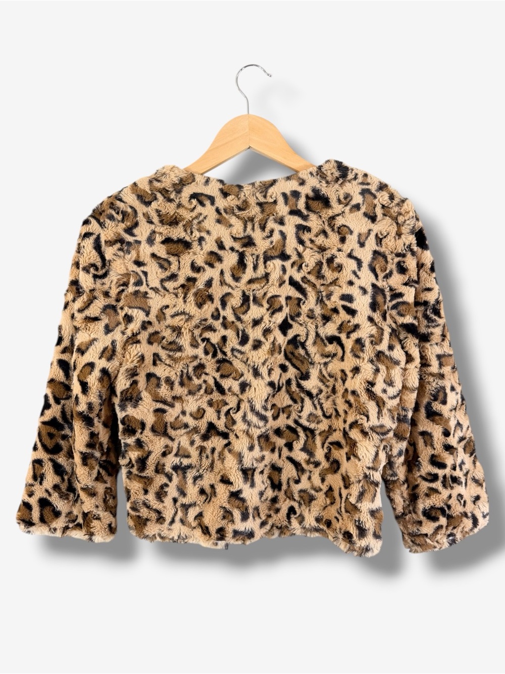 Calvin Klein Leopard Faux Fur Shrug Size S Cropped 3/4 Sleeve Cocktail Evening - Picture 8 of 9
